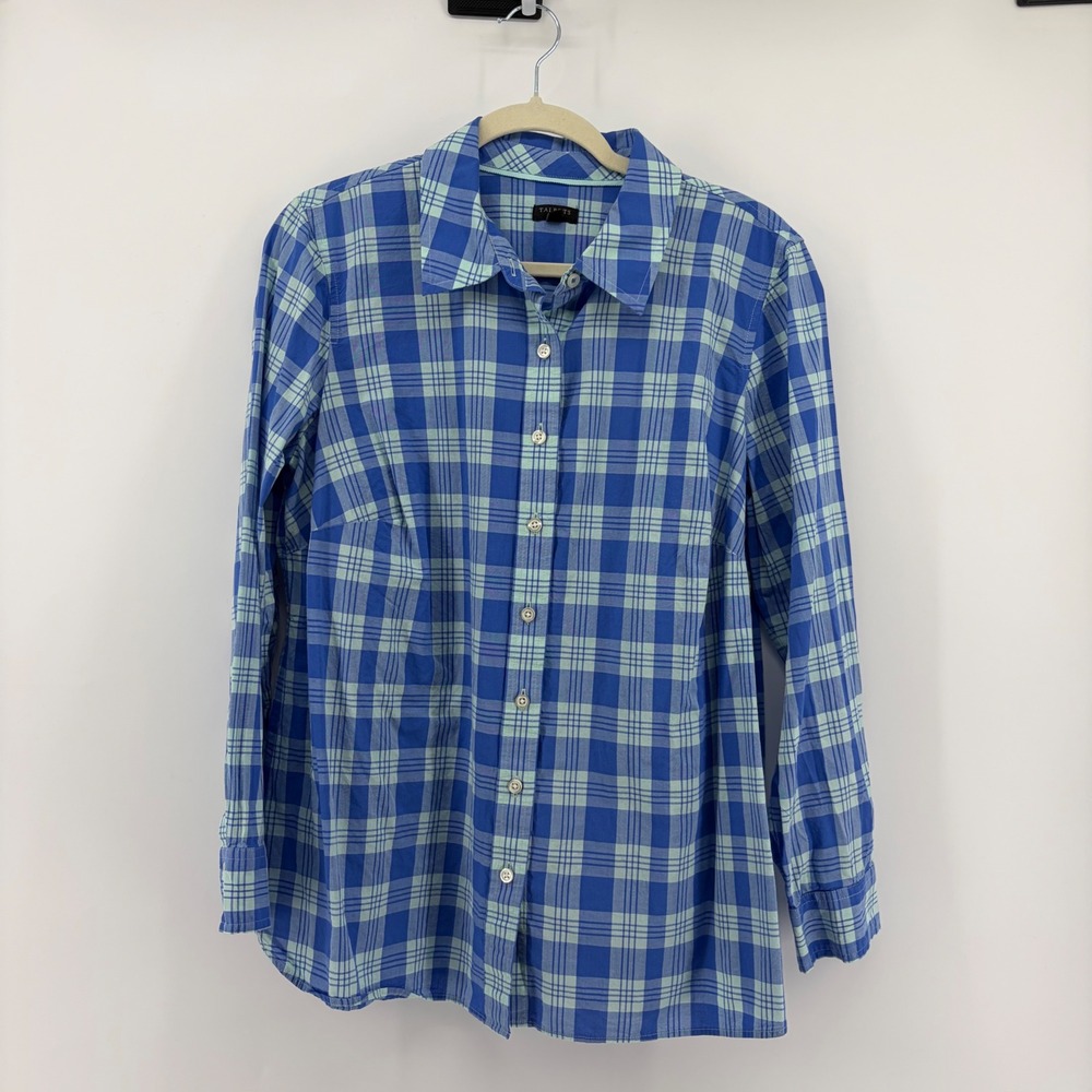 Talbots Women Plus Size X Blue Plaid Button‎ Down Shirt Long Sleeve Collared